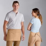 Choice Khaki Poly-Cotton Front of House Bib Apron with 3 Pockets - 25