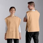 Choice Khaki Poly-Cotton Front of House Bib Apron with 3 Pockets - 25