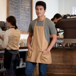 Choice Khaki Poly-Cotton Front of House Bib Apron with 3 Pockets - 25