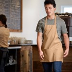 Choice Khaki Poly-Cotton Front of House Bib Apron with 3 Pockets - 25