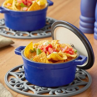 Valor 16 oz. Galaxy Blue Enameled Mini Cast Iron Pot with Cover Valor 16 oz. Galaxy Blue Enameled Mini Cast Iron Pot with Cover