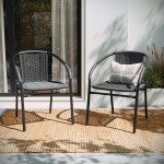 Flash Furniture Lila Gray Rattan Stackable Arm Chair - 2/Set