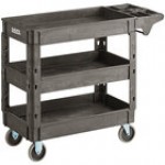 Lavex Medium Gray 3-Shelf Utility Cart with Premium Handle and Built-In Tool Compartments - 40 11/16 Lavex Medium Gray 3-Shelf Utility Cart with Premium Handle and Built-In Tool Compartments - 40 11/16