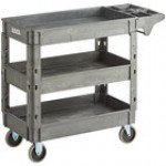 Lavex Medium Gray 3-Shelf Utility Cart with Premium Handle and Built-In Tool Compartments - 40 11/16 Lavex Medium Gray 3-Shelf Utility Cart with Premium Handle and Built-In Tool Compartments - 40 11/16