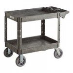 Lavex Medium Gray 3-Shelf Utility Cart with Premium Handle and Built-In Tool Compartments - 40 11/16 Lavex Medium Gray 3-Shelf Utility Cart with Premium Handle and Built-In Tool Compartments - 40 11/16
