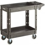 Lavex Medium Gray 3-Shelf Utility Cart with Premium Handle and Built-In Tool Compartments - 40 11/16 Lavex Medium Gray 3-Shelf Utility Cart with Premium Handle and Built-In Tool Compartments - 40 11/16