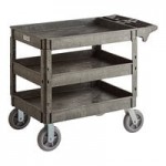 Lavex Medium Gray 3-Shelf Utility Cart with Premium Handle and Built-In Tool Compartments - 40 11/16 Lavex Medium Gray 3-Shelf Utility Cart with Premium Handle and Built-In Tool Compartments - 40 11/16