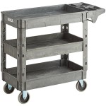 Lavex Medium Gray 3-Shelf Utility Cart with Premium Handle and Built-In Tool Compartments - 40 11/16 Lavex Medium Gray 3-Shelf Utility Cart with Premium Handle and Built-In Tool Compartments - 40 11/16