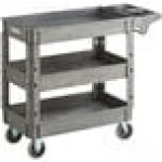Lavex Medium Gray 3-Shelf Utility Cart with Premium Handle and Built-In Tool Compartments - 40 11/16 Lavex Medium Gray 3-Shelf Utility Cart with Premium Handle and Built-In Tool Compartments - 40 11/16