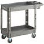 Lavex Medium Gray 3-Shelf Utility Cart with Premium Handle and Built-In Tool Compartments - 40 11/16 Lavex Medium Gray 3-Shelf Utility Cart with Premium Handle and Built-In Tool Compartments - 40 11/16