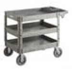 Lavex Medium Gray 3-Shelf Utility Cart with Premium Handle and Built-In Tool Compartments - 40 11/16 Lavex Medium Gray 3-Shelf Utility Cart with Premium Handle and Built-In Tool Compartments - 40 11/16