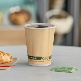 EcoChoice 12 oz. Double Wall Ripple Kraft Compostable Paper Hot Cup - 500/Case