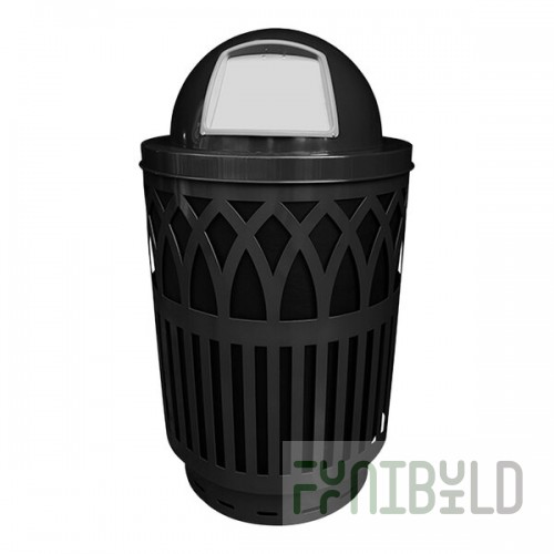Witt Industries COV40P-DT-BK Covington 40 Gallon Black Steel Round Outdoor Decorative Trash Can with Push Door Dome Top Lid
