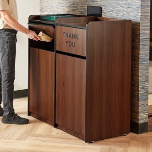 Lancaster Table & Seating Waste 50 Gallon Walnut Double Waste Receptacle Enclosure with Lancaster Table & Seating Waste 50 Gallon Walnut Double Waste Receptacle Enclosure with