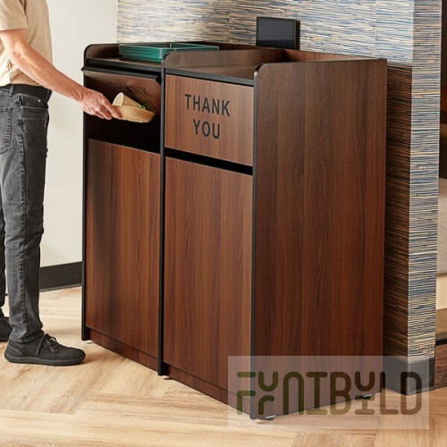 Lancaster Table & Seating Waste 50 Gallon Walnut Double Waste Receptacle Enclosure with 