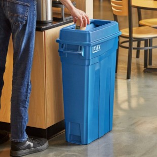 Lavex Pro 23 Gallon Blue Slim Rectangular Trash Can with Blue Drop Shot Lid Lavex Pro 23 Gallon Blue Slim Rectangular Trash Can with Blue Drop Shot Lid