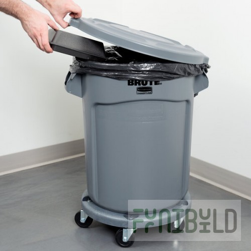 Rubbermaid® BRUTE 20 Gallon Gray Round Trash Can, Lid, and Dolly Kit