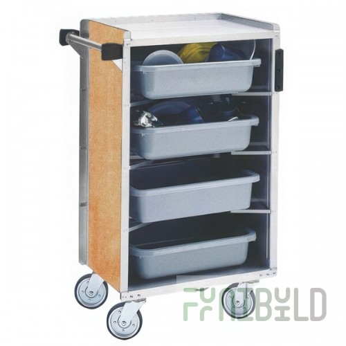 Lakeside 890LM Medium-Duty Stainless Steel Enclosed Bussing Cart with Ledge Rods and Light Maple Finish - 17 5/8
