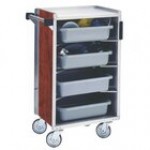 Lakeside 890LM Medium-Duty Stainless Steel Enclosed Bussing Cart with Ledge Rods and Light Maple Finish - 17 5/8 Lakeside 890LM Medium-Duty Stainless Steel Enclosed Bussing Cart with Ledge Rods and Light Maple Finish - 17 5/8
