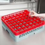 Noble Warewashing 49-Compartment Gray Full-Size Glass Rack with 1 Red Extender