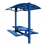 Paris Site Furnishings Shade Series 6' Signal Blue Inground Mounted Picnic Table with Canopy and Basket Weave Perforations 85 1/2 Paris Site Furnishings Shade Series 6' Signal Blue Inground Mounted Picnic Table with Canopy and Basket Weave Perforations 85 1/2