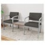 Lesro Lenox Steel Patriot Plus Charcoal Vinyl Two Guest Arm Chairs with Sarum Twill Laminate Connecting Table Lesro Lenox Steel Patriot Plus Charcoal Vinyl Two Guest Arm Chairs with Sarum Twill Laminate Connecting Table