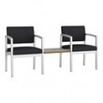 Lesro Lenox Steel Patriot Plus Charcoal Vinyl Two Guest Arm Chairs with Sarum Twill Laminate Connecting Table Lesro Lenox Steel Patriot Plus Charcoal Vinyl Two Guest Arm Chairs with Sarum Twill Laminate Connecting Table