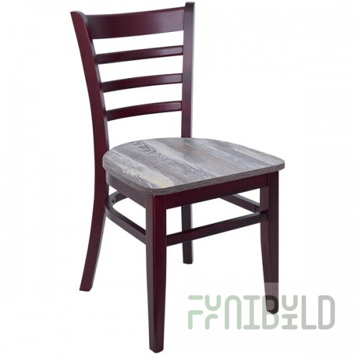 BFM Seating Berkeley Dark Mahogany Beechwood Ladder Back Side Chair with Relic Farmhouse Seat