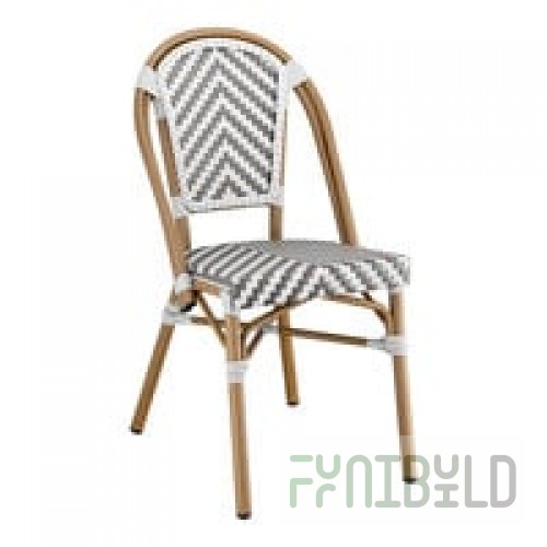 Lancaster Table & Seating Bistro Gray and White Chevron Weave Rattan Outdoor Arm Chair