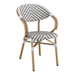 Lancaster Table & Seating Bistro Gray and White Chevron Weave Rattan Outdoor Arm Chair