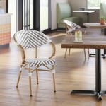 Lancaster Table & Seating Bistro Gray and White Chevron Weave Rattan Outdoor Arm Chair