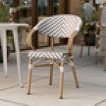 Lancaster Table & Seating Bistro Gray and White Chevron Weave Rattan Outdoor Arm Chair