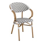 Lancaster Table & Seating Bistro Gray and White Chevron Weave Rattan Outdoor Arm Chair