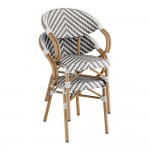 Lancaster Table & Seating Bistro Gray and White Chevron Weave Rattan Outdoor Arm Chair