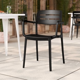 Lancaster Table & Seating Alto Black Stone Slat Back Resin Arm Chair Lancaster Table & Seating Alto Black Stone Slat Back Resin Arm Chair