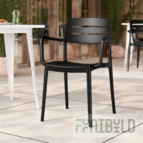 Lancaster Table & Seating Alto Black Stone Slat Back Resin Arm Chair