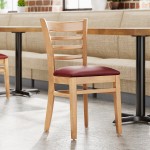 Lancaster Table & Seating Natural Finish Wood Ladder Back Chair with Burgundy Vinyl Seat - Assembled Lancaster Table & Seating Natural Finish Wood Ladder Back Chair with Burgundy Vinyl Seat - Assembled