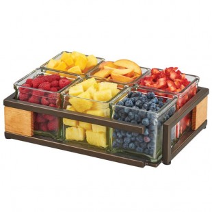 Cal-Mil 3910-6-84 Sierra Bronze Metal and Rustic Pine Organizer with 6 Square Glass Jars - 12 1/2