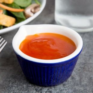 Tuxton B2X-0408 4 oz. Cobalt / Eggshell Fluted China Ramekin with Spout - 48/Case