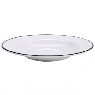 GET B-220-W/BK Settlement Bistro 24 oz. White Enamelware Melamine Large Bowl with Black Trim - 12/Case