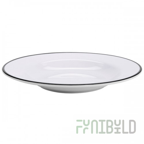 GET B-220-W/BK Settlement Bistro 24 oz. White Enamelware Melamine Large Bowl with Black Trim - 12/Case
