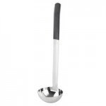 TableCraft AM5364BK Antimicrobial 8 oz. Stainless Steel Slotted Oval Portion Spoon with Black Handle