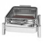 EcoBurner 7-Star Series EcoRock 6 Qt. 2/3 Size Silver Square Stainless Steel Waterless Chafer with Hinged Glass Lid EB15374G
