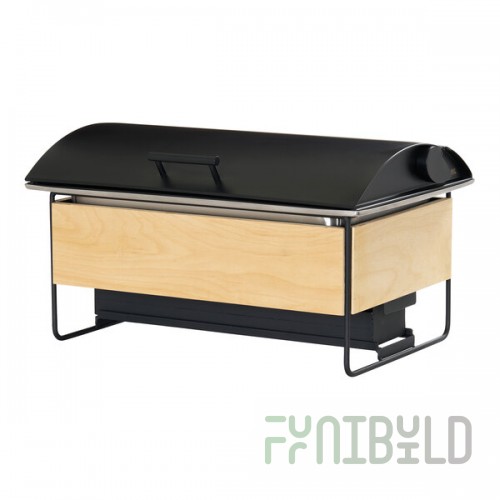 Cal-Mil Logan 8 Qt. Natural Birch Wood and Black Wire Chafer with Soft-Close Lid 25225-93