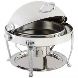 Bon Chef 12009CH Elite Round 8 Qt. Dripless Round Stainless Steel with Chrome Accents Roll Top Chafer with Aurora Legs Bon Chef 12009CH Elite Round 8 Qt. Dripless Round Stainless Steel with Chrome Accents Roll Top Chafer with Aurora Legs