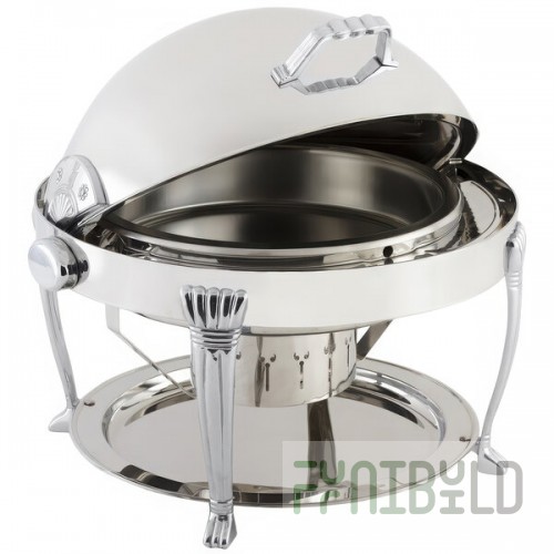Bon Chef 12009CH Elite Round 8 Qt. Dripless Round Stainless Steel with Chrome Accents Roll Top Chafer with Aurora Legs