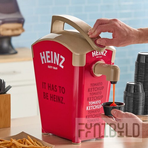 Heinz Keystone 1.5 Gallon Red Plastic Countertop Heinz Ketchup Pump Dispenser with 2 Ketchup Pouches