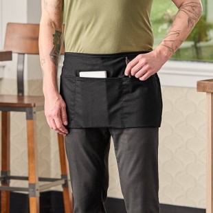 Chef Revival Black Poly-Cotton Customizable Waist Apron with 3 Pockets - 12 Chef Revival Black Poly-Cotton Customizable Waist Apron with 3 Pockets - 12