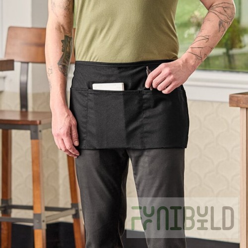 Chef Revival Black Poly-Cotton Customizable Waist Apron with 3 Pockets - 12