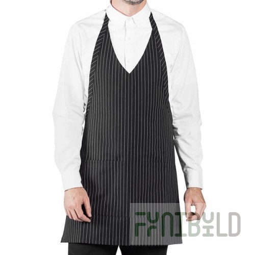 Uncommon Chef 3041 Pinstripe Customizable Poly-Cotton Twill V-Neck Tuxedo Apron with Adjustable Neck Strap and 2 Pockets - 28